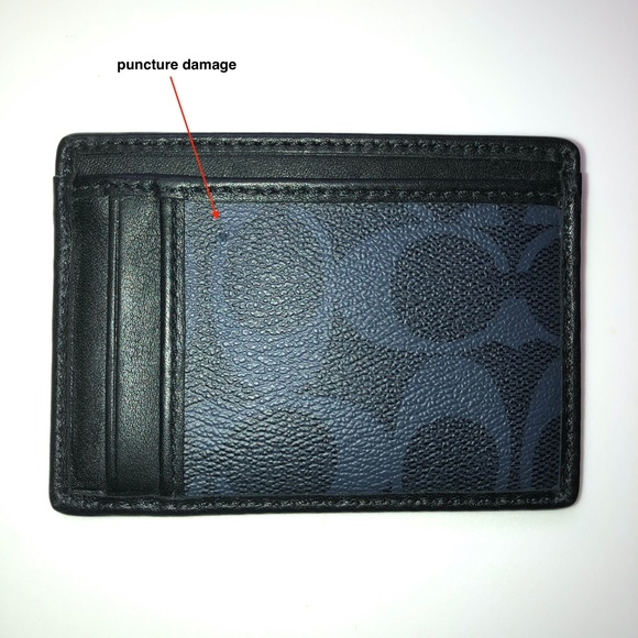 π2xHPπ COACH Slim Flat Leather Card Case / Wallet in Denim Blue & Black EUC - Picture 7 of 15